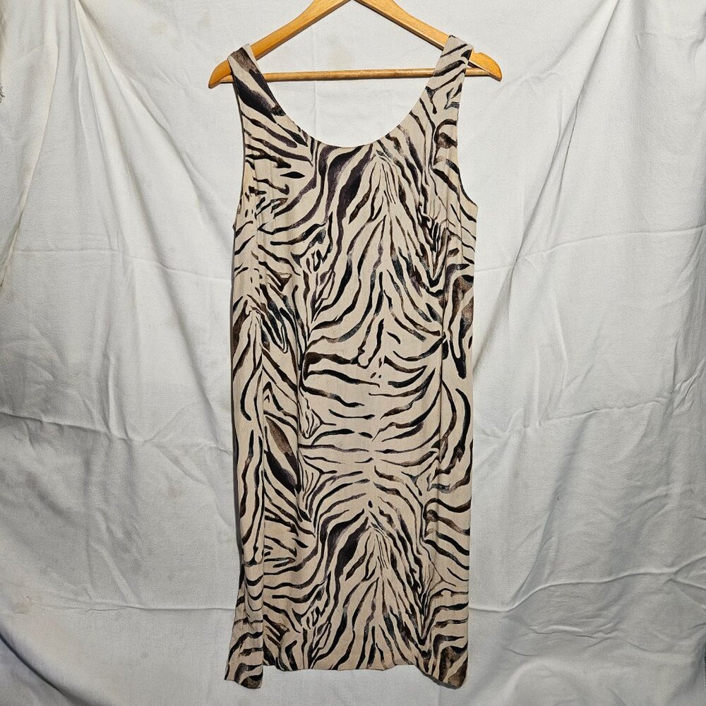 Robbie Bee Brown Zebra sleeveless midi dress size 10 90s vintage